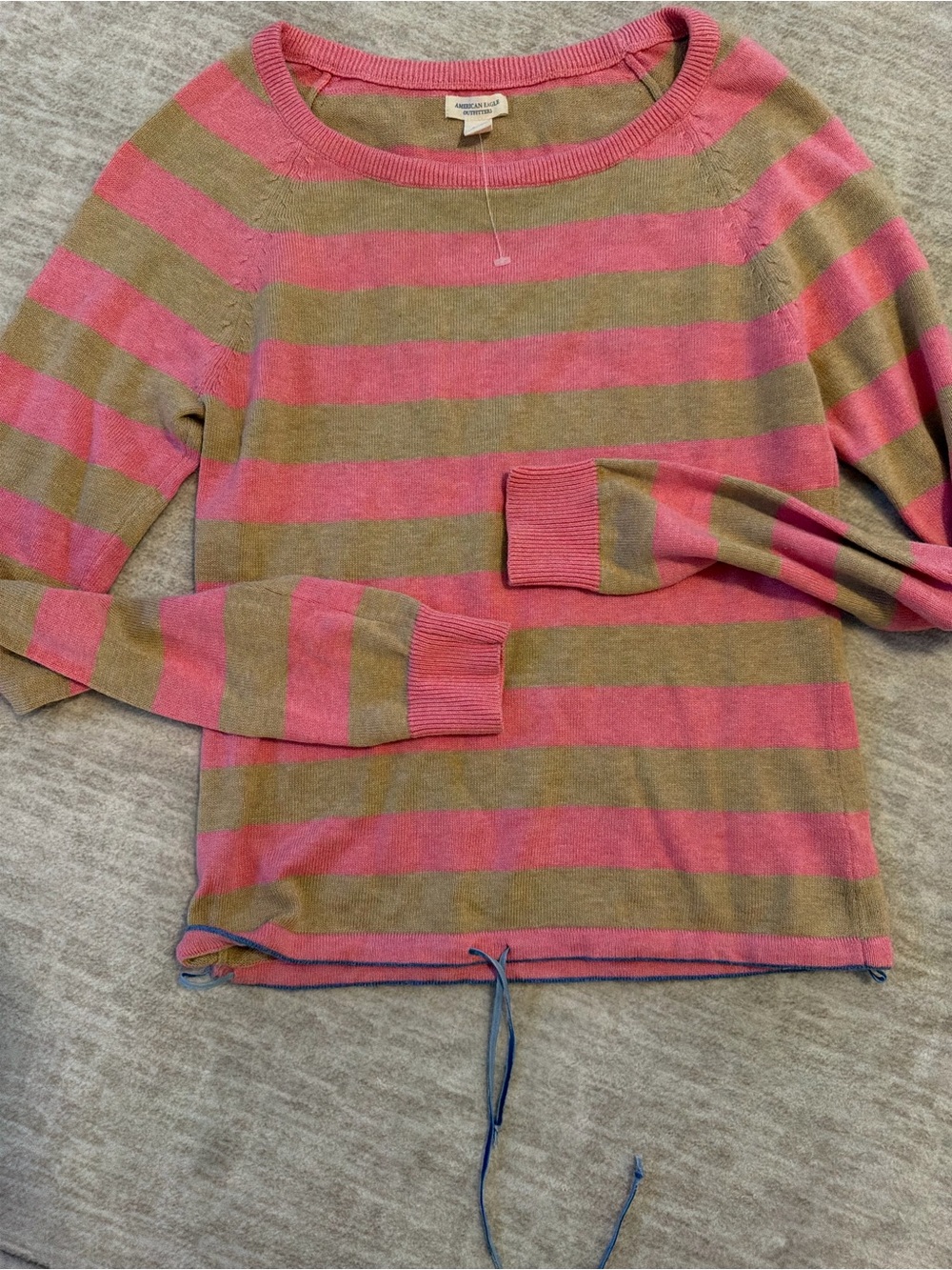 American Eagle Outfitters Pink and Olive Striped Crewneck Sweater